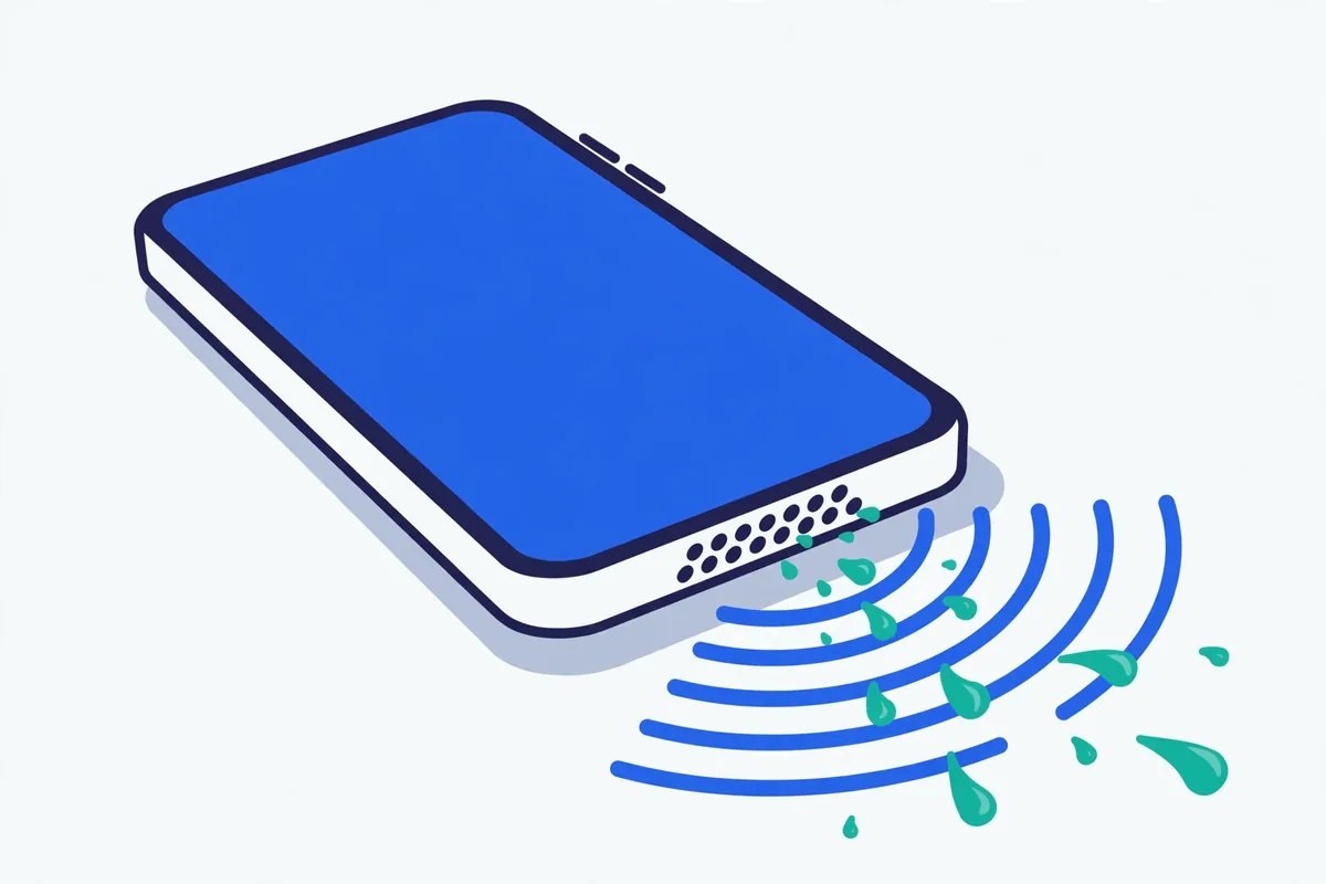 Phone with sound waves ejecting water droplets from its speaker
